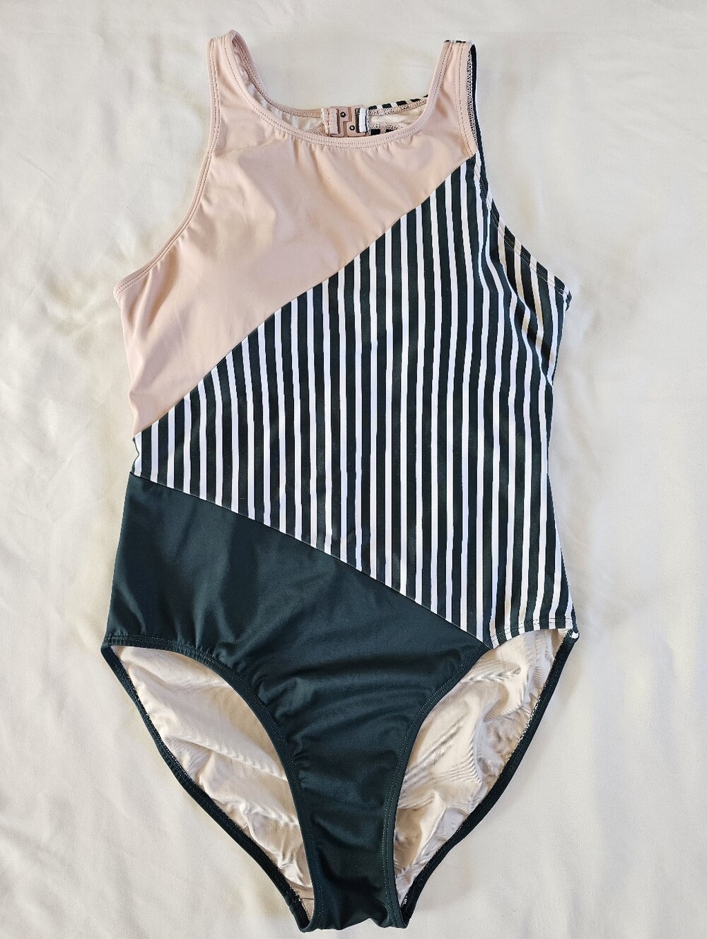 Senita Athletics Swimsuit Colorblock Stripe Size L Sporty Active Compete Beach